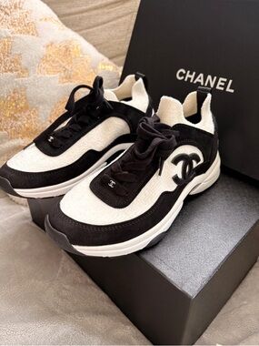 CHANEL Black and White Chunky CC-Logo Sneakers